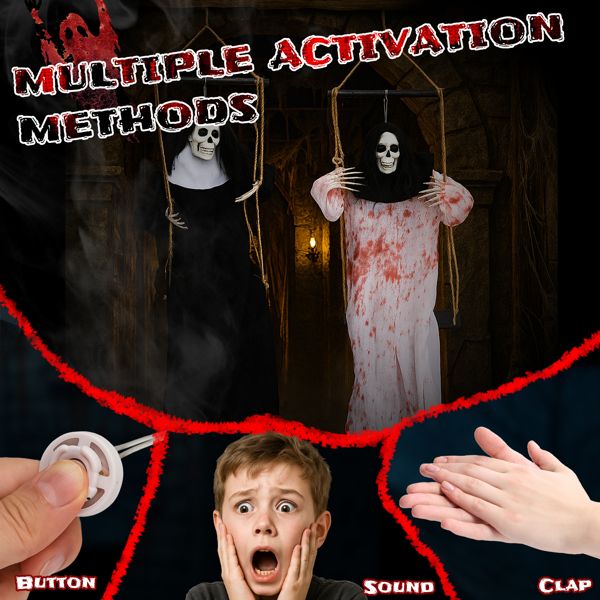 3ft Sound - Activated Hanging Halloween Ghosts with Light - Up Eyes and Screaming Sound - Monsta Online