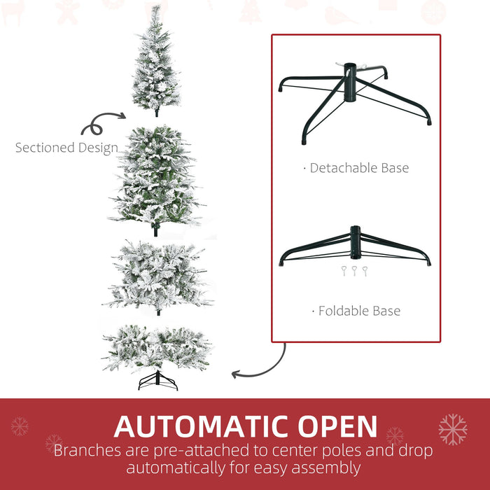 9FT Flocked Artificial Christmas Tree — 1159 Snow Pine Tips, Unlit, Auto - Open, Realistic, Metal Base - Monsta Online