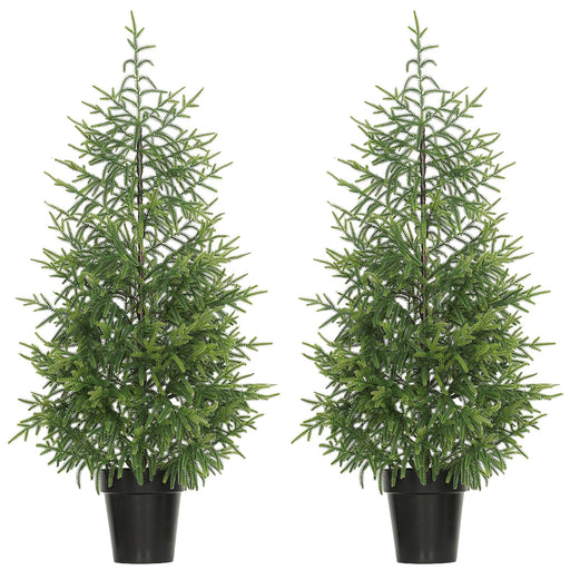 Set of 2 - 4FT Norfolk Pine Artificial Christmas Trees — 133 Molded Tips, Unlit, Tabletop, Pot Base - Monsta Online