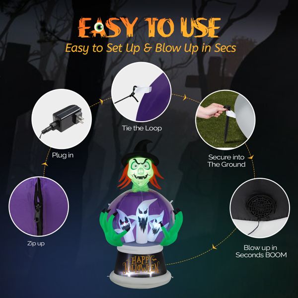 5.9FT Halloween Inflatable Witch with Crystal Ball and LED Lights - Monsta Online