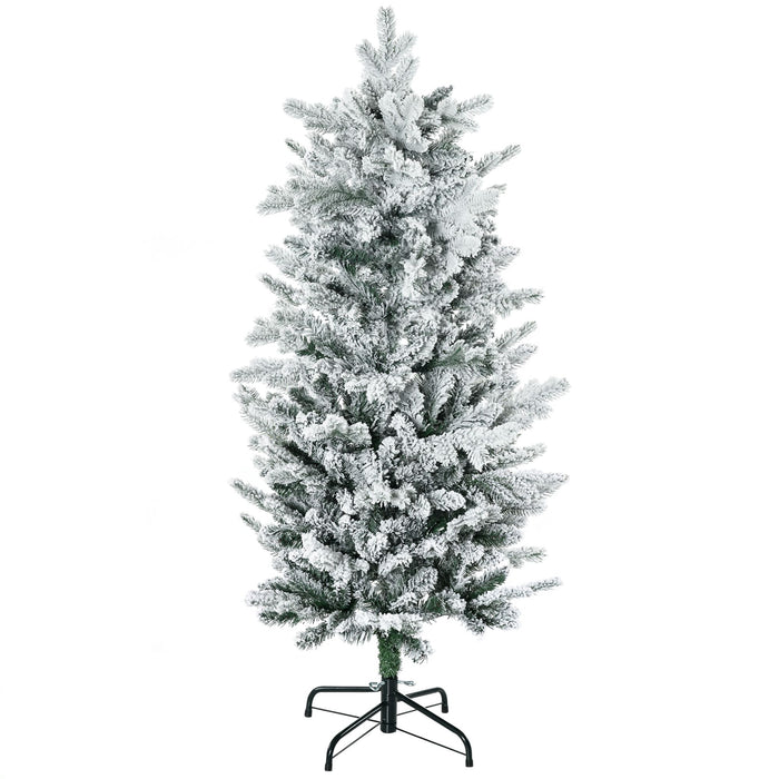 4.5FT Snow Flocked Pencil Artificial Christmas Tree — 267 Tips, Unlit, Auto - Open, Hinged, Steel Base - Monsta Online