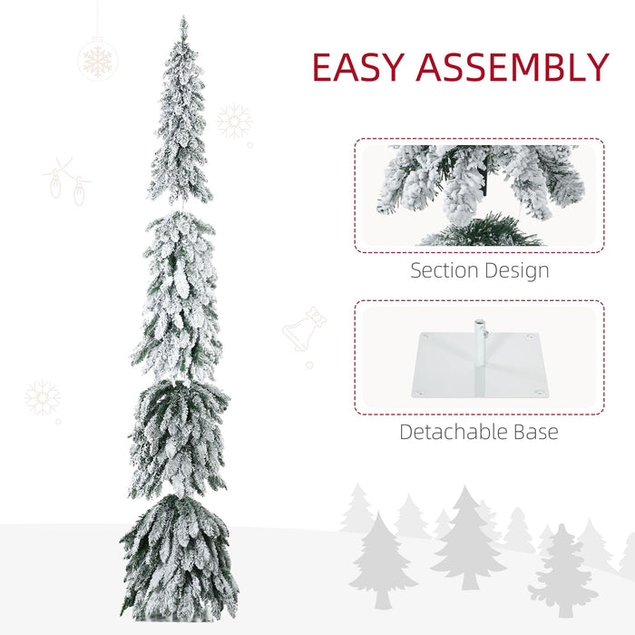 7FT Pre - Lit Flocked Pencil Artificial Christmas Tree — 350 Dual - Color LED Lights, Snow Tips, Downswept - Monsta Online