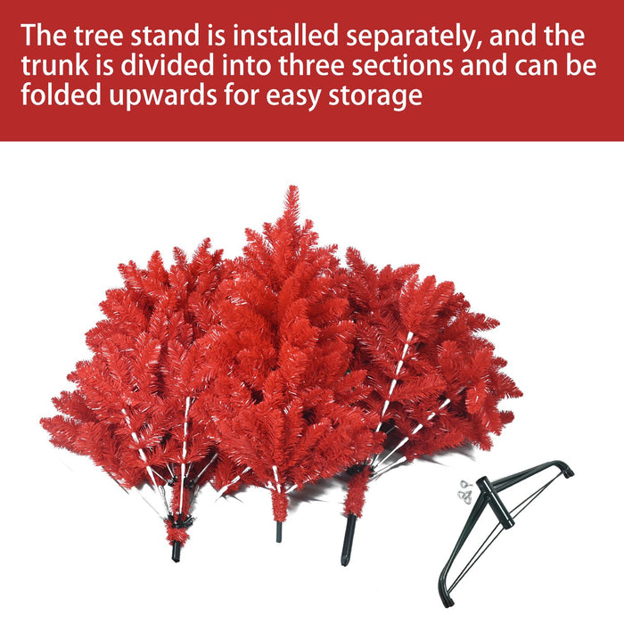 4FT Unlit Red Artificial Christmas Tree — 440 Tips, Full Realistic, Metal Stand - Monsta Online