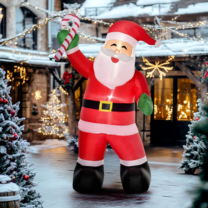 8FT Prelit Inflatable Santa Claus with Candy Cane and LED Lights - Outdoor Christmas Decoration - Monsta Online