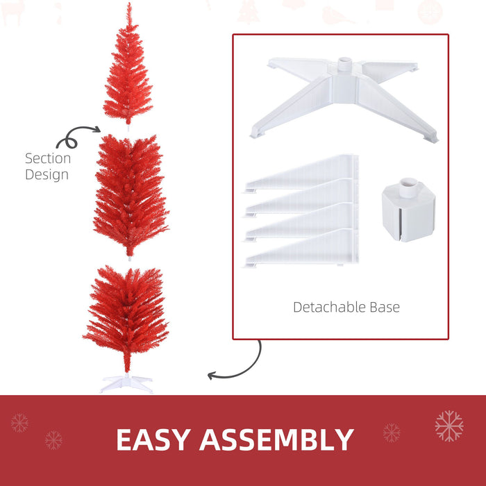 7FT Red Pencil Artificial Christmas Tree — 499 Tips, Unlit, Slim Space - Saving, Plastic Stand - Monsta Online