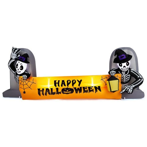 9.6FT Halloween Inflatable Skeleton Tombstone Banner with LED Lights - Monsta Online