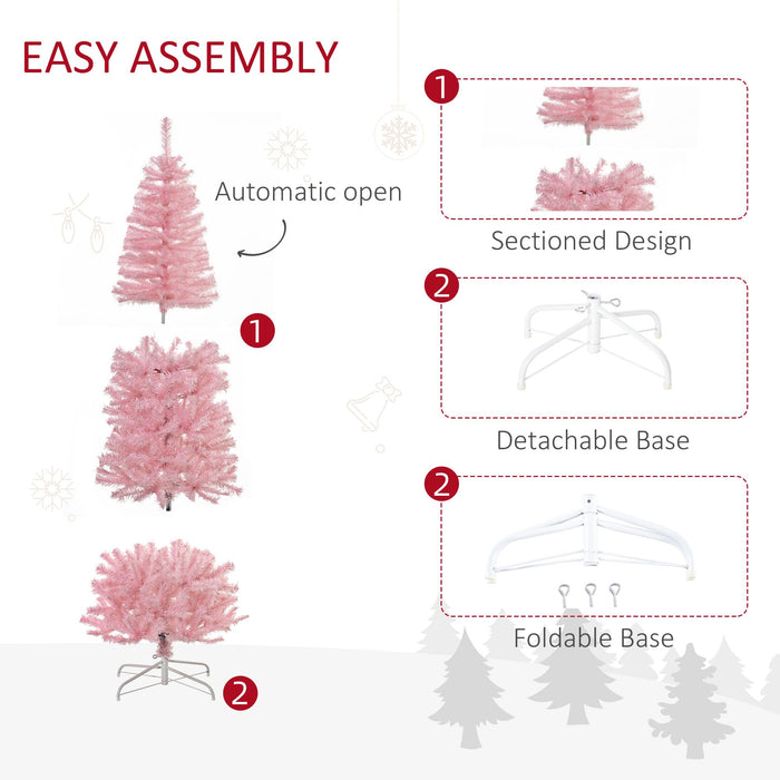 6FT Pink Pencil Artificial Christmas Tree — 618 Tips, Unlit, Auto - Open, Space - Saving, Steel Base - Monsta Online
