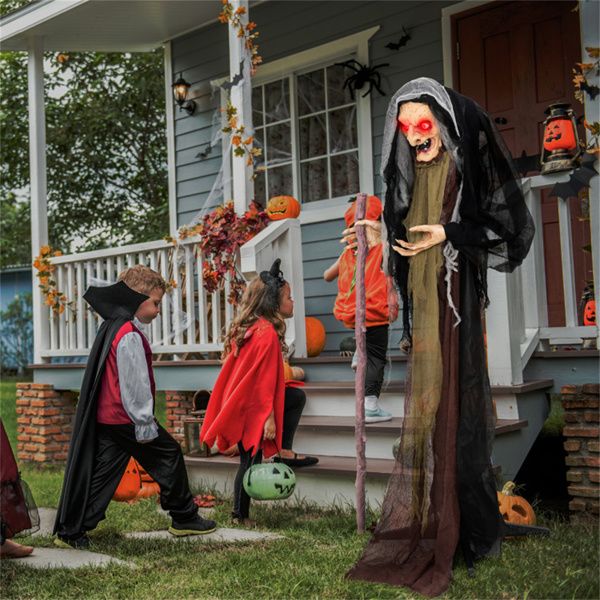 5ft Sound Motion Activated Animated Witch - Red Light - Up Eyes and Posable Arms - Monsta Online
