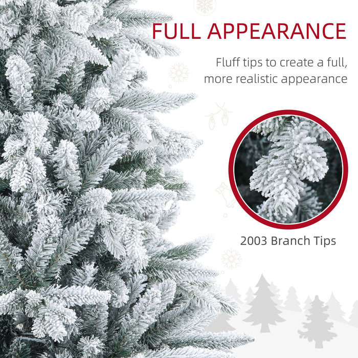 8FT Snow Flocked Artificial Christmas Tree — 2003 Tips, Unlit, Auto - Open Hinged, Full Shape, Metal Base - Monsta Online