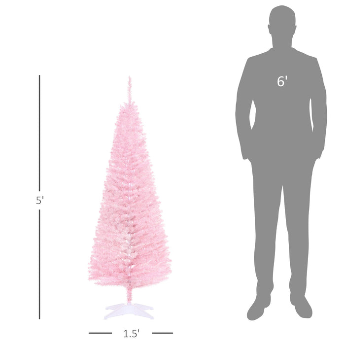 5FT Pink Pencil Artificial Christmas Tree — 294 Tips, Unlit, Slim Space - Saving, Realistic, Plastic Base - Monsta Online