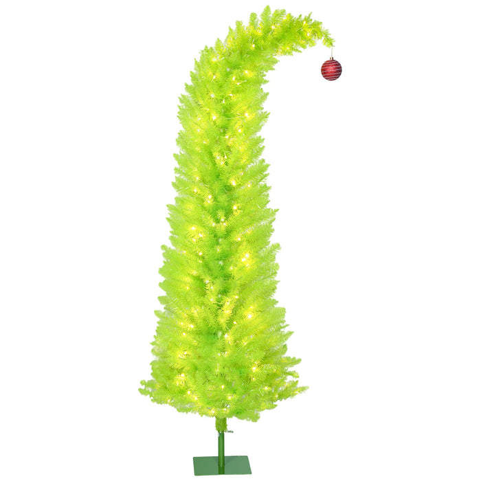 6FT Whimsical Bent Top Pre - Lit Artificial Christmas Tree — 230 Warm White LEDs, 555 Tips, Red Ball - Monsta Online