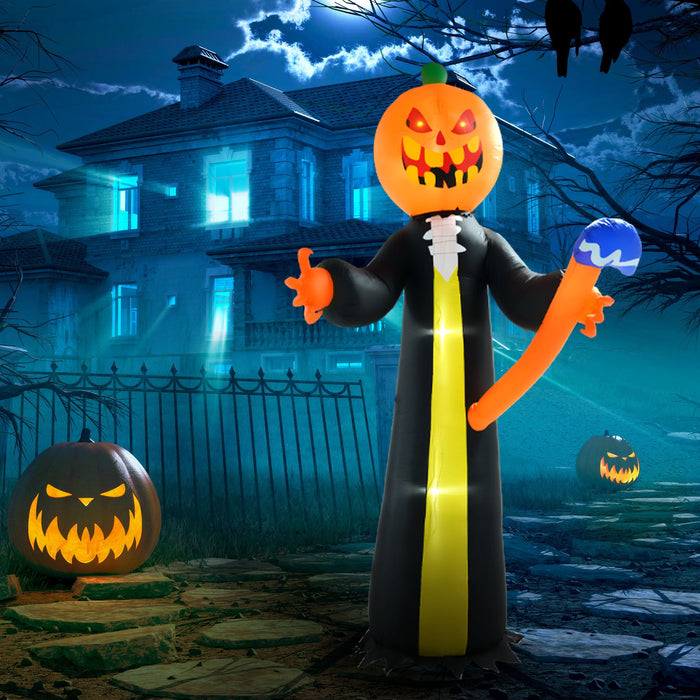 10ft Inflatable Halloween Pumpkin Head Ghost with Hammer and LED Lights - Monsta Online