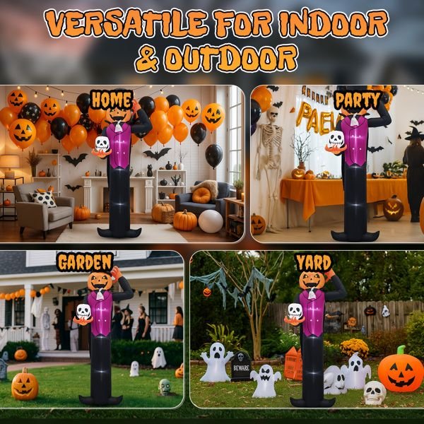 12FT Halloween Inflatable Pumpkin Man Holding Skull with LED Lights - Monsta Online