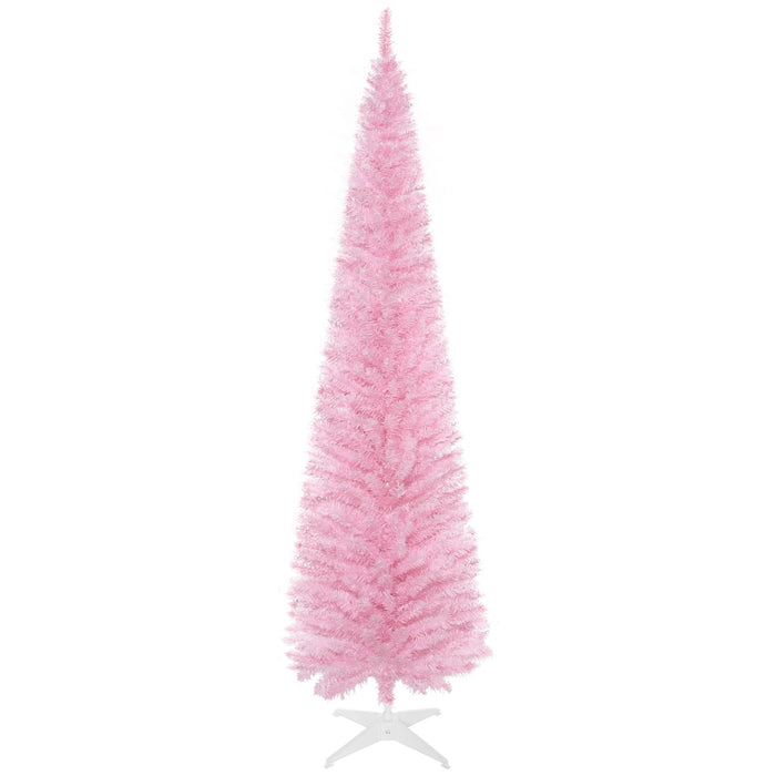 7FT Pink Pencil Artificial Christmas Tree — 499 Tips, Unlit, Slim Space - Saving, Realistic, Plastic Base - Monsta Online