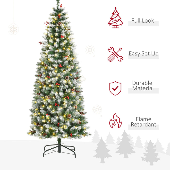 6FT Snow - Dipped Pre - Lit Artificial Christmas Tree — 300 Warm White LEDs, 618 Tips, Pine Cones, Berries - Monsta Online