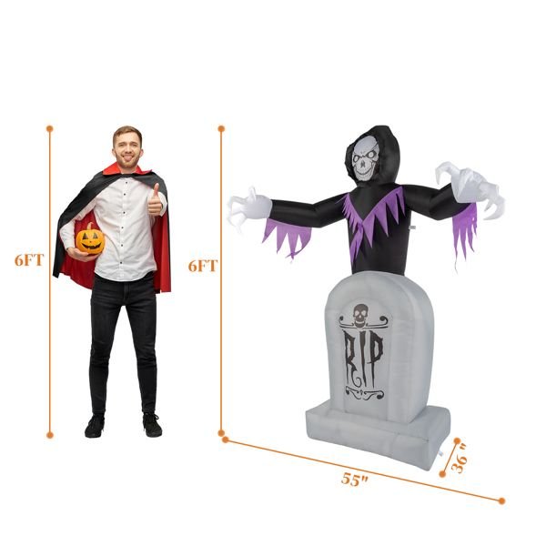 6FT Halloween Inflatable Grim Reaper with Grave and LED Lights - Monsta Online
