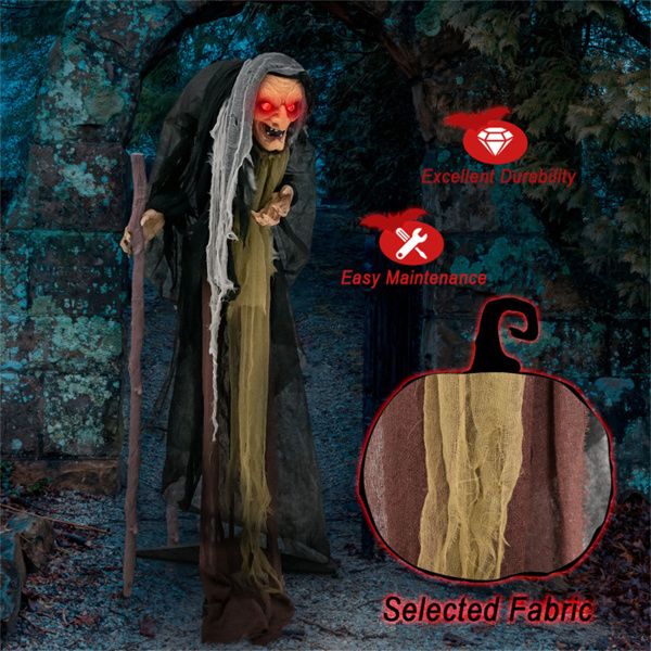5ft Sound Motion Activated Animated Witch - Red Light - Up Eyes and Posable Arms - Monsta Online