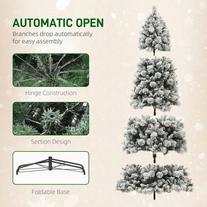 9FT Snow Flocked Pre - Lit Artificial Christmas Tree — 750 Clear Warm White Lights, 2387 Tips, Steel Base - Monsta Online