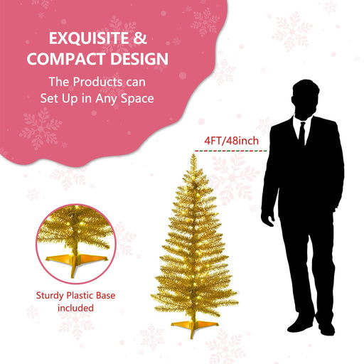 4FT Pre - Lit Gold Artificial Christmas Tree — Compact Design, LED Lights, Metal Stand - Monsta Online