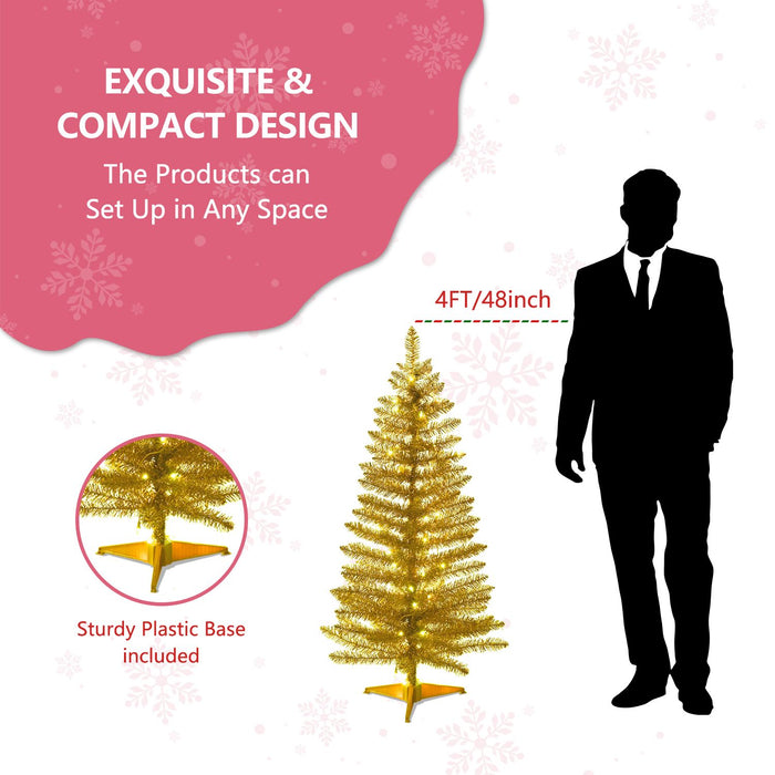 4FT Pre - Lit Gold Artificial Christmas Tree — Compact Design, LED Lights, Metal Stand - Monsta Online