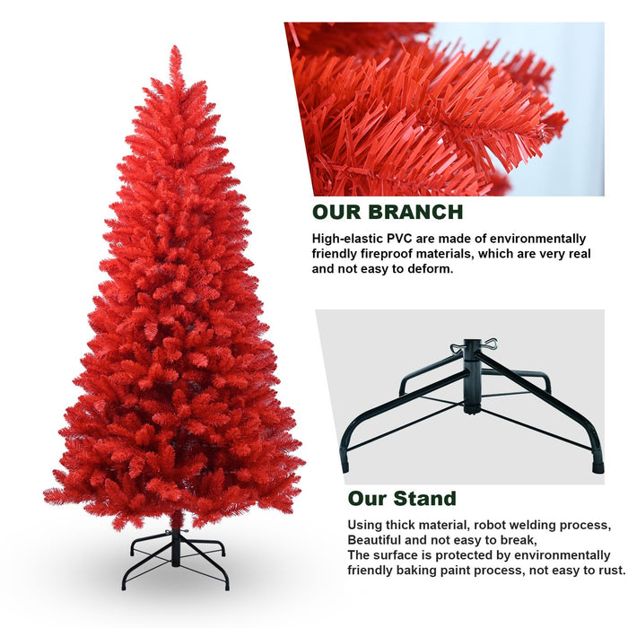 6FT Red Artificial Christmas Tree — 804 Tips, Full Shape, Hinged, Metal Stand - Monsta Online