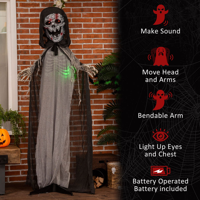 6ft Halloween Animatronic Skeleton Witch – Sound Activated with Light - Up Eyes, Glowing Chest and Creepy Chain Howls - Monsta Online
