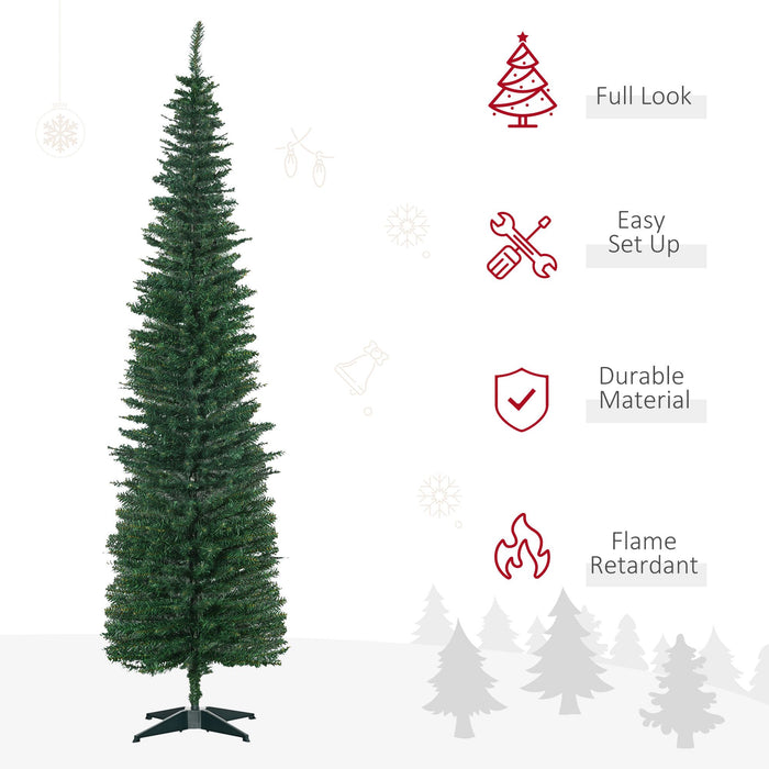 7FT Pencil Artificial Christmas Tree — 499 Tips, Unlit, Slim, Green, Plastic Stand - Monsta Online