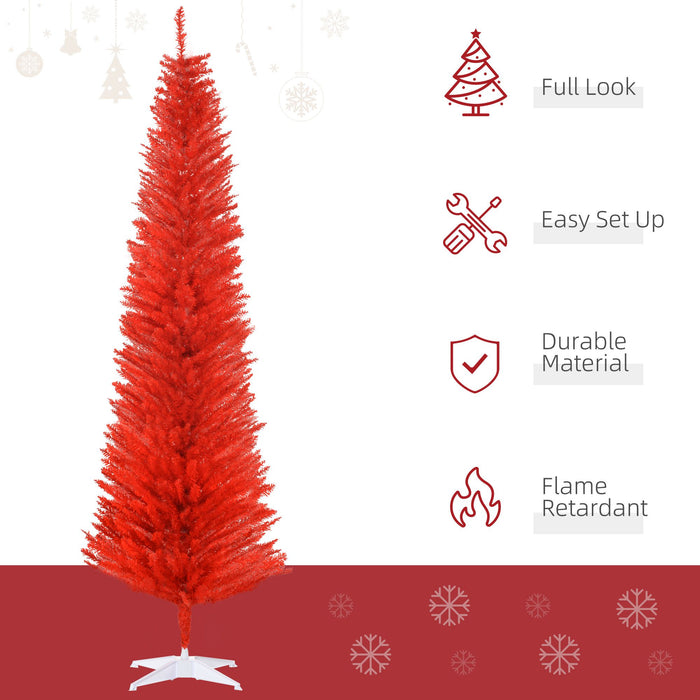 7FT Red Pencil Artificial Christmas Tree — 499 Tips, Unlit, Slim Space - Saving, Plastic Stand - Monsta Online
