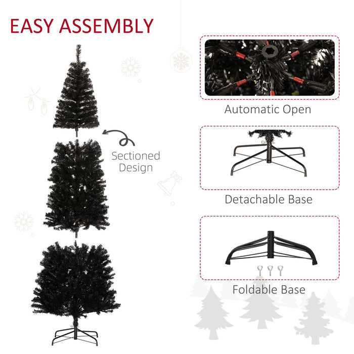 8FT Black Pencil Artificial Christmas Tree — 1168 Tips, Slim Space - Saving, Unlit, Steel Base - Monsta Online