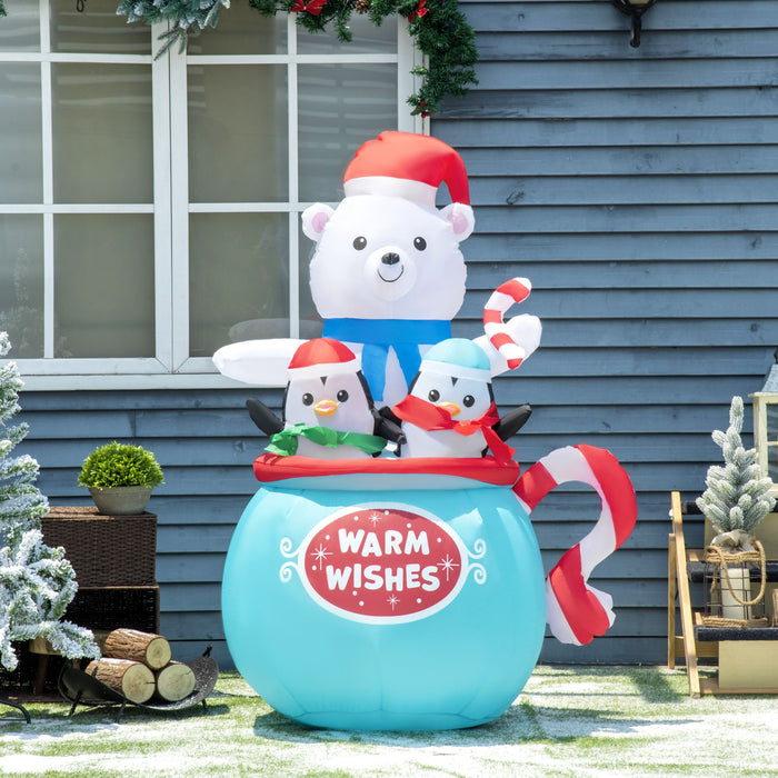 5FT Prelit Inflatable Polar Bear & Penguins in Hot Cocoa Cup with LED Lights - Outdoor Christmas Decoration - Monsta Online