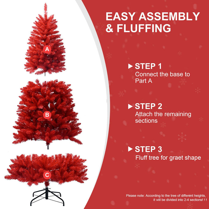 6FT Red Artificial Christmas Tree — 804 Tips, Full Shape, Hinged, Metal Stand - Monsta Online