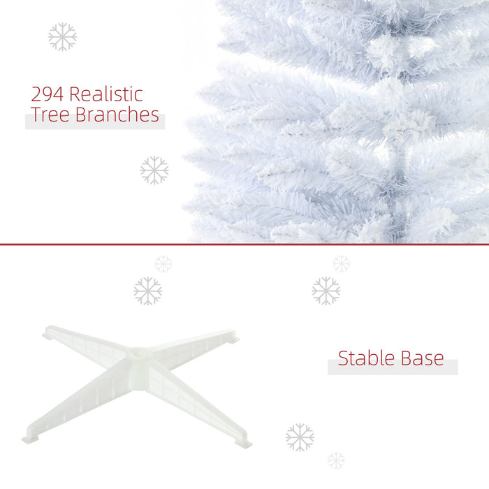 5FT White Snow Flocked Pencil Artificial Christmas Tree — 294 Tips, Unlit, Slim Space - Saving, Metal Base - Monsta Online