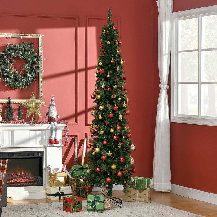 7.5FT Pencil Artificial Christmas Tree — 706 Tips with Pine Cones, Pine Needles, Unlit, Metal Base - Monsta Online