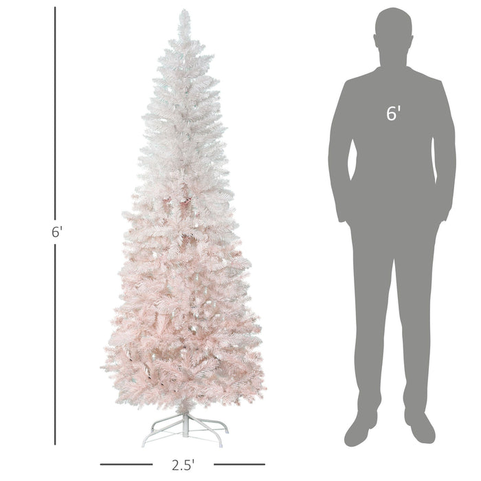 6FT Ombre Pink & White Pencil Artificial Christmas Tree — 406 Tips, Unlit, Auto - Open, Slim Space - Saving - Monsta Online