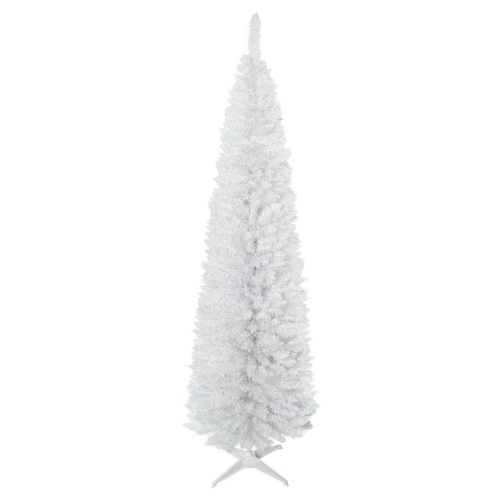 7FT White Pencil Artificial Christmas Tree — 499 Tips, Unlit, Slim Space - Saving, Realistic, Plastic Base - Monsta Online