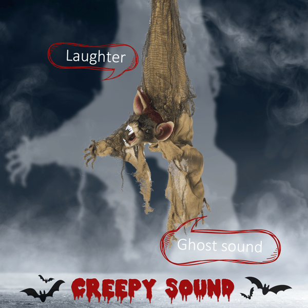 3ft Hanging Halloween Animatronic Bat – Sound Activated with Red Light - Up Eyes and Creepy Laughs - Monsta Online