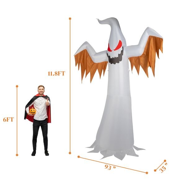 12FT Halloween Inflatable Ghost with Red Eyes and Flame LED Lights - Monsta Online