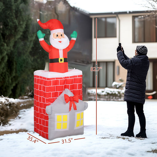 7FT Prelit Animated Inflatable Santa in Chimney Moving Up & Down with LED Lights - Outdoor Christmas Decoration - Monsta Online