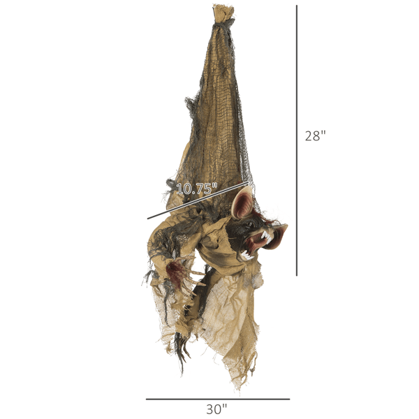 3ft Hanging Halloween Animatronic Bat – Sound Activated with Red Light - Up Eyes and Creepy Laughs - Monsta Online