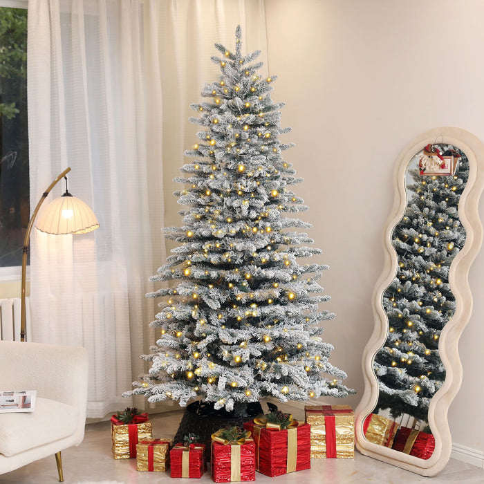 6.5FT Snow Flocked Pre - Lit Artificial Christmas Tree — 400 Dual - Color LEDs, 11 Modes, 990 Tips, Remote - Monsta Online