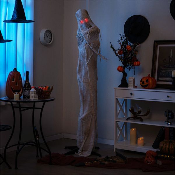 6ft Animatronic Halloween Mummy – Sound Activated with Red LED Glowing Eyes and Posable Body - Monsta Online
