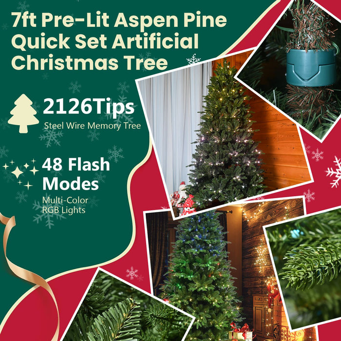 7FT Pre - Lit Artificial Christmas Tree — 2126 PE/PVC Tips, 340 LED Lights, Remote Control - Monsta Online