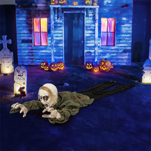 5.2ft Groundbreaker Halloween Animatronic Zombie – Sound Activated Crawling with Spooky Sounds - Monsta Online