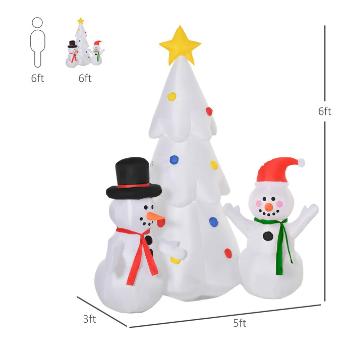 6FT Prelit Inflatable Christmas Tree with Star & Snowmen and LED Lights - Outdoor Christmas Decoration - Monsta Online