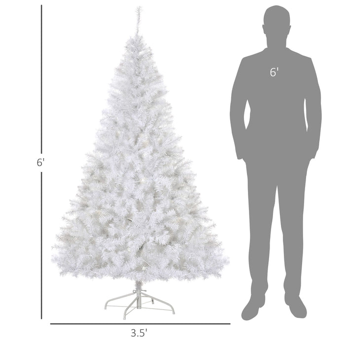 6FT Pre - Lit White Artificial Christmas Tree — 1000 Tips, 250 Warm White LEDs, Metal Stand - Monsta Online