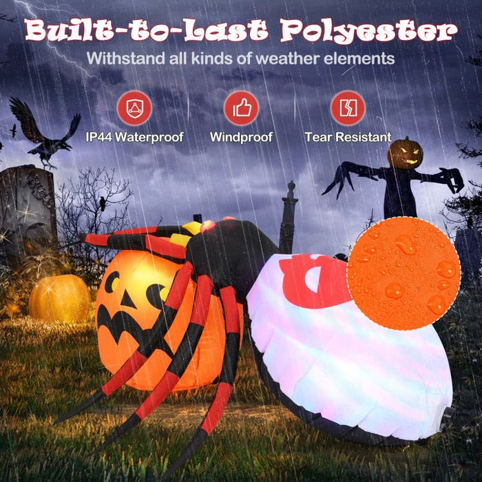 4.9ft Inflatable Halloween Spider with Pumpkin and Rotating LED Lights - Monsta Online