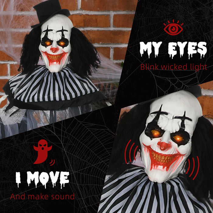 6ft Sound Activated Halloween Animatronic Clown – Shaking Body, Creepy Sounds and Glowing Red Eyes - Monsta Online