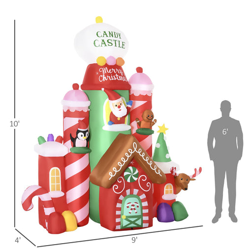 10FT Prelit Inflatable Candy Castle with Santa, Penguin & Friends and Rotating LED Lights - Outdoor Christmas Decoration - Monsta Online