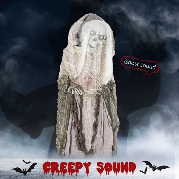 6.2ft Animatronic Halloween Ghost – Motion and Sound Activated with Light - Up Eyes, Turning Movement and Creepy Sounds - Monsta Online