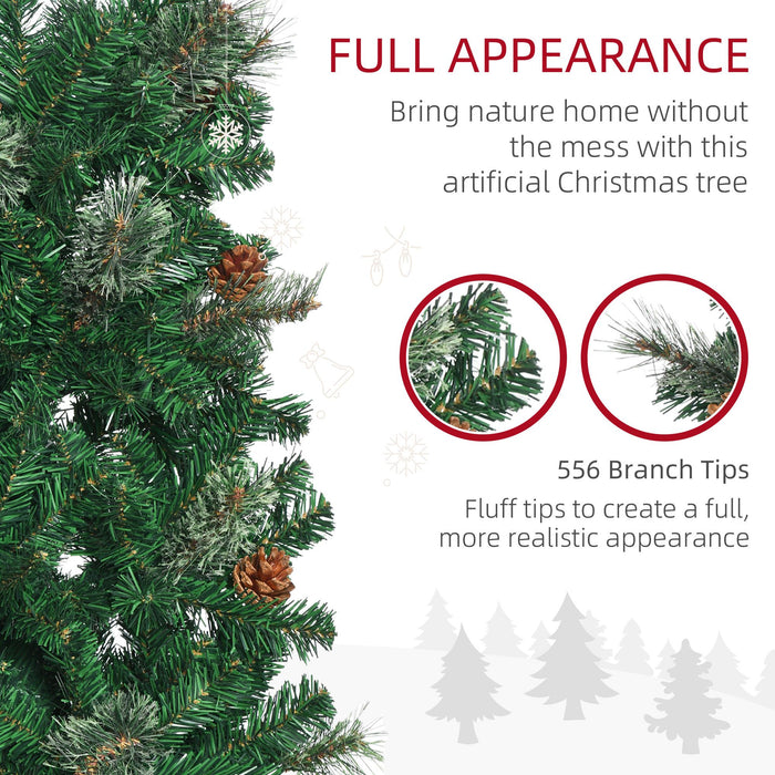 6.5FT Pencil Artificial Christmas Tree — 556 Tips with Pine Cones, Pine Needles, Unlit, Metal Base - Monsta Online